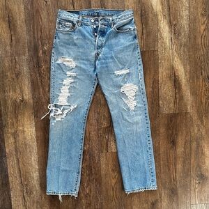Vintage 90s Levi’s 501 Thrashed Paint splatter JEANS  32x32 grunge straight leg
